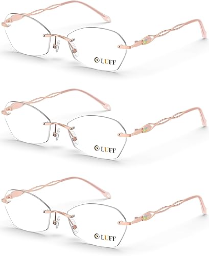 LUFF Anteojos de lectura sin montura para mujer, bloqueo de luz azul, ligeros, de metal, clásicos, para lectura de computadora, antifatiga ocular