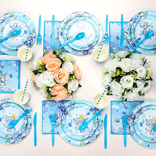 Spakon NO-SPAKON-1525 200 Pcs Baby Shower Decorations Baby Shower Paper Elephant Plates Cups Napkins Straws Tableware Sets Serves 25 For Boys Girls Elephant Birthday Gender Reveal Party Favors thumb #3