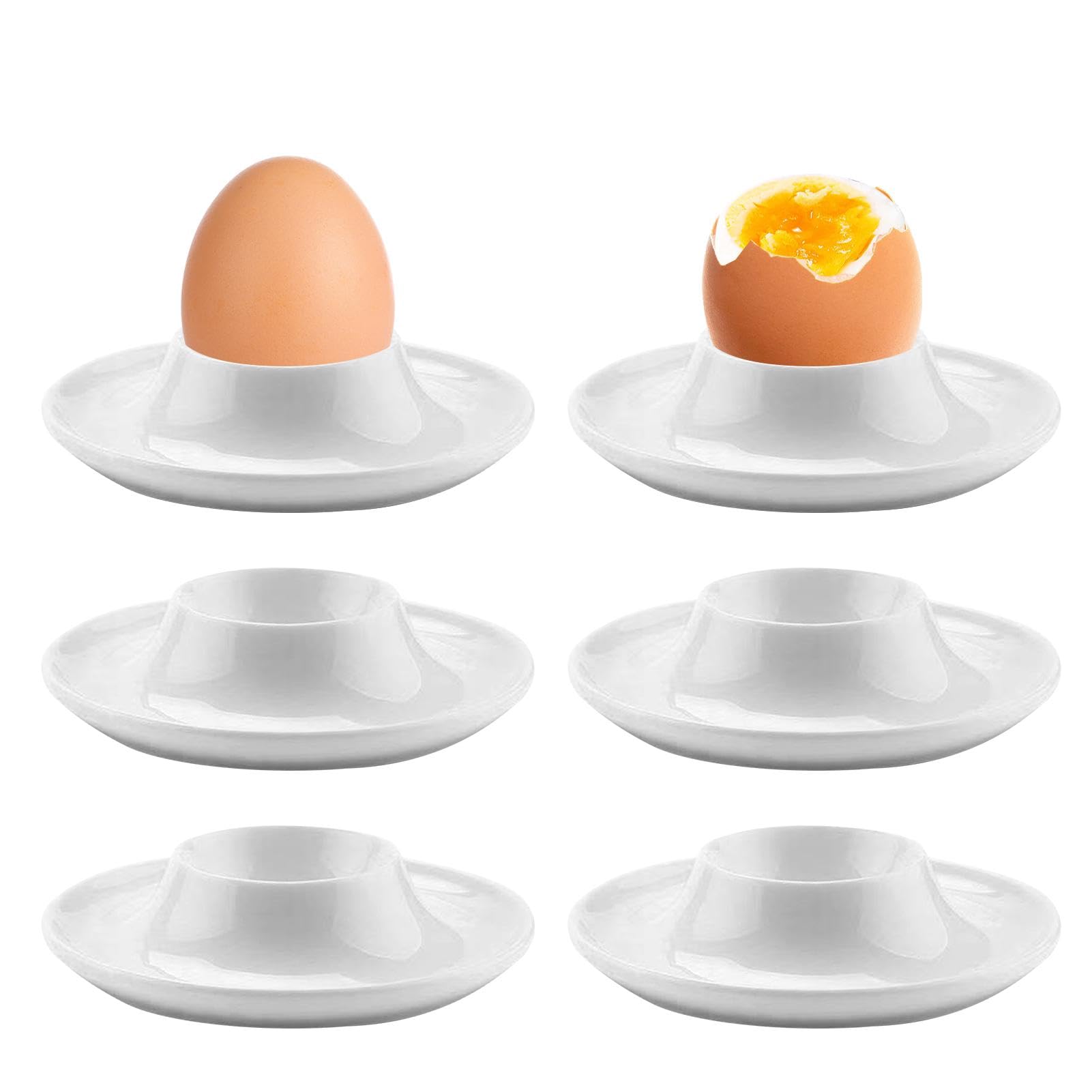 6Pcs Egg Cups, Soft Hard Boiled Egg Holders, Plastic Eggs-Stand Plates Tray for Hard Soft Boiled-Eggs, Microwave and Dishwasher Safe, Classic Style, White