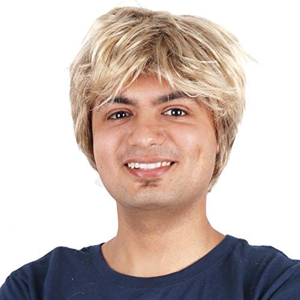 BAJI Blond Wig Short Hair Straight Wig Shaggy Handsome American Male