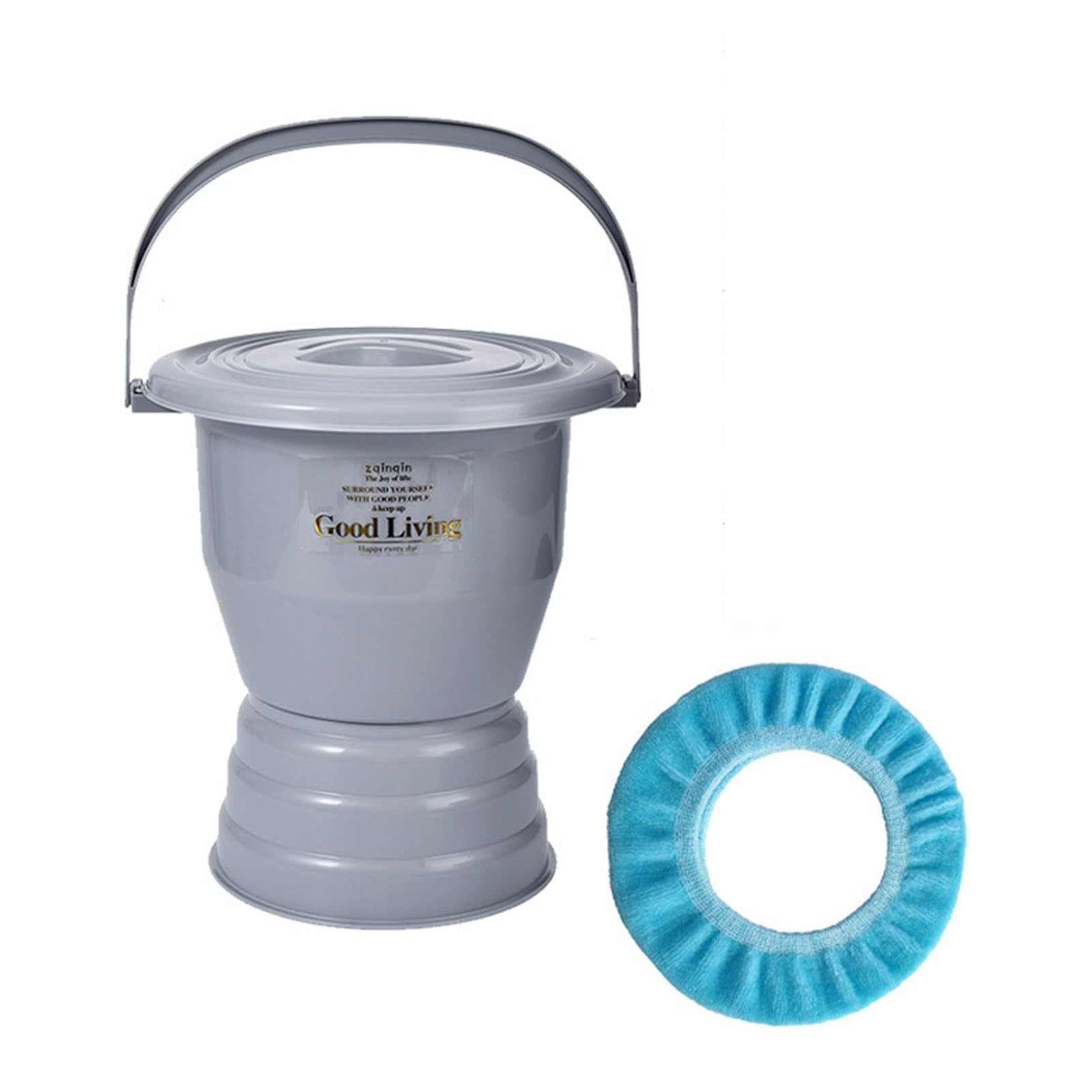 Urinal Bottle, Chamber Pot Bedpan Urinal with Toilet Seat, Urine Pots Bucket with Lid Handle Portable Potty for Women Men Elderly(Grey,27.5cm)