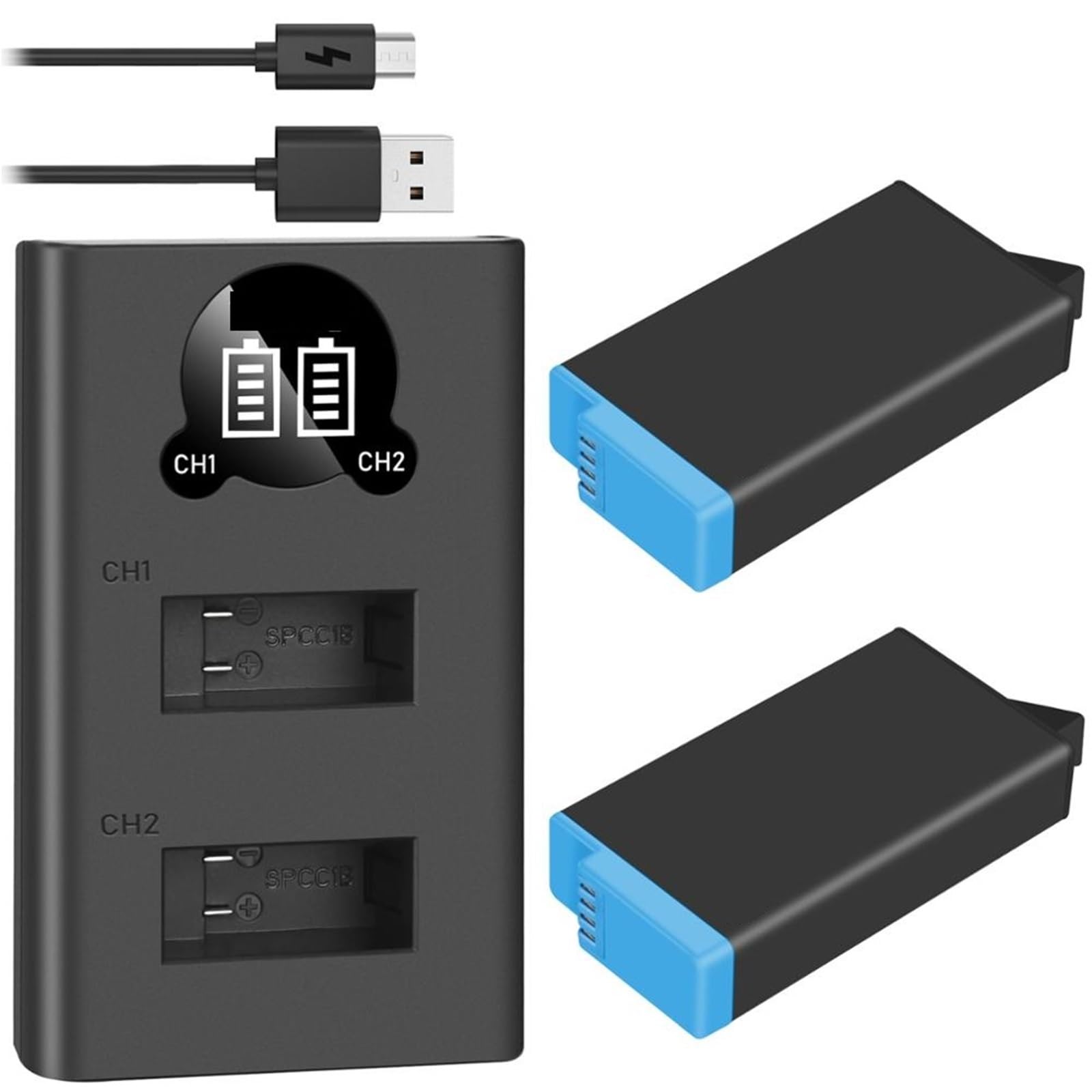 Accessoires for caméra d'action Rechargeable au Lithium 360(2PCS B with Charger)