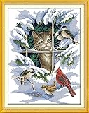 YEESAM ART Nouveau Point de Croix Kits de Broderie au Avancée - Chat et Oiseau Bird 14 Co...