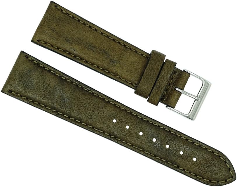 22mm Olive Green Bombato Cut-Edge Italian Leather Watch Strap