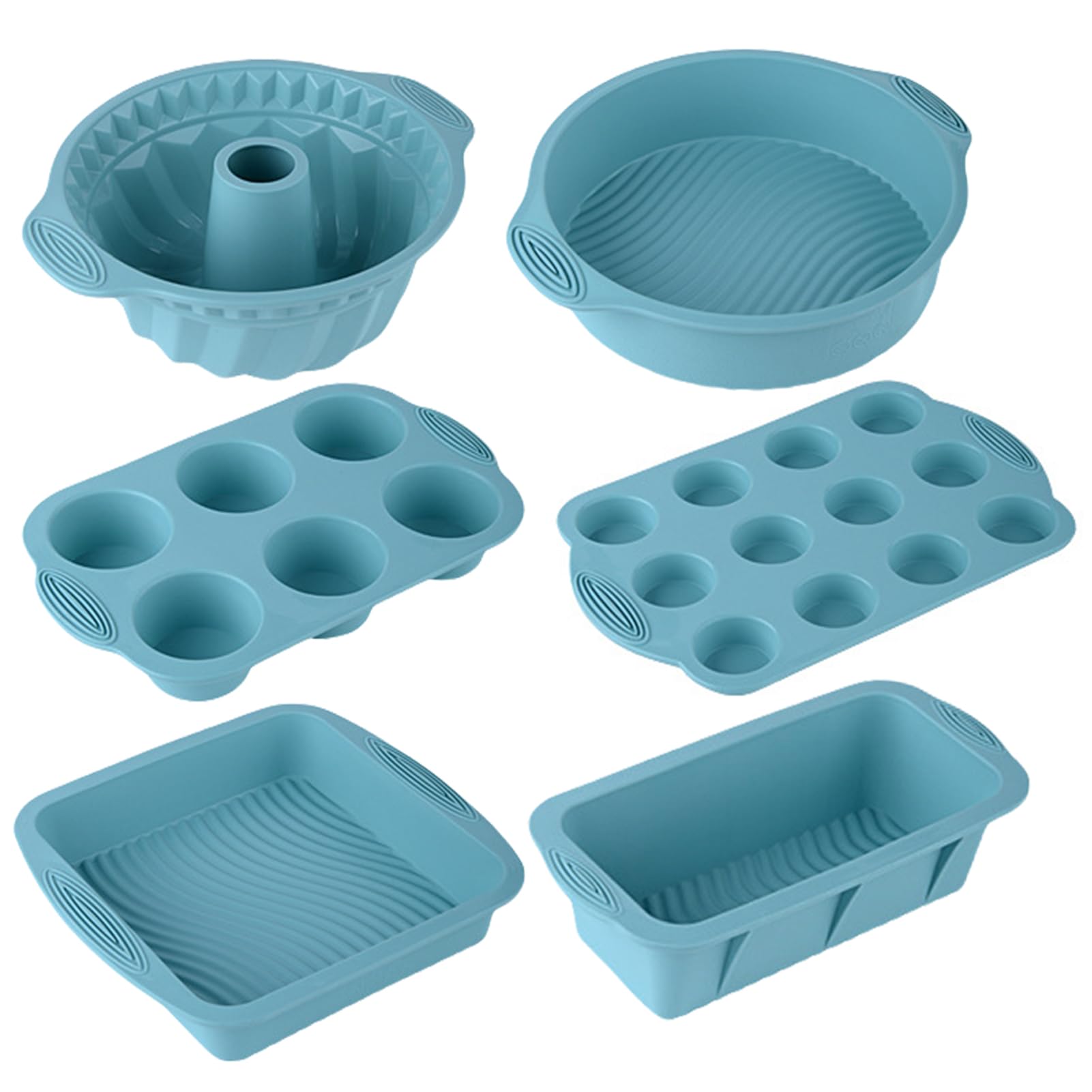 Juego de 6 moldes de silicona antiadherentes para hornear, moldes de silicona antiadherentes, moldes de silicona para hornear, molde para magdalenas, bandeja para hornear (azul)