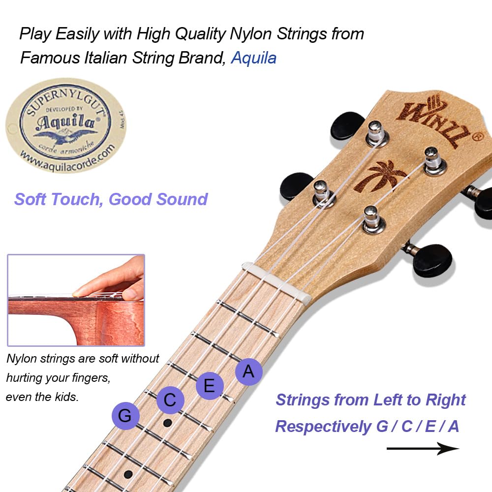 Winzz Ukulele Kinder Sopran, Ukulele Erwachsene Anfänger Set, 21 Zoll, mit 9 Zubehör, Kleine Einsteiger Kindergitarre 4 Saiten (Farbe: Violett, Holz)
