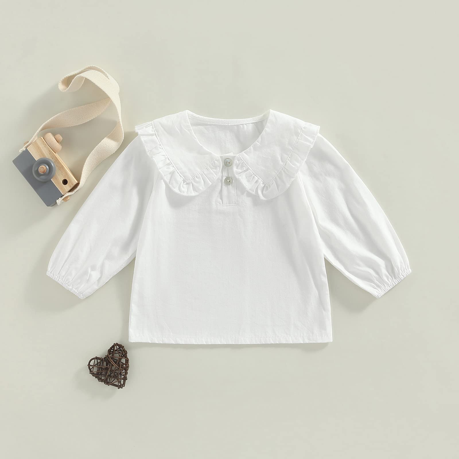 Kids Baby Girl Fall Clothes Plaid T-Shirt Blouse Long Sleeve Doll Collar Button Up Cute Boho Tops Shirts (White, 3-4 Years)