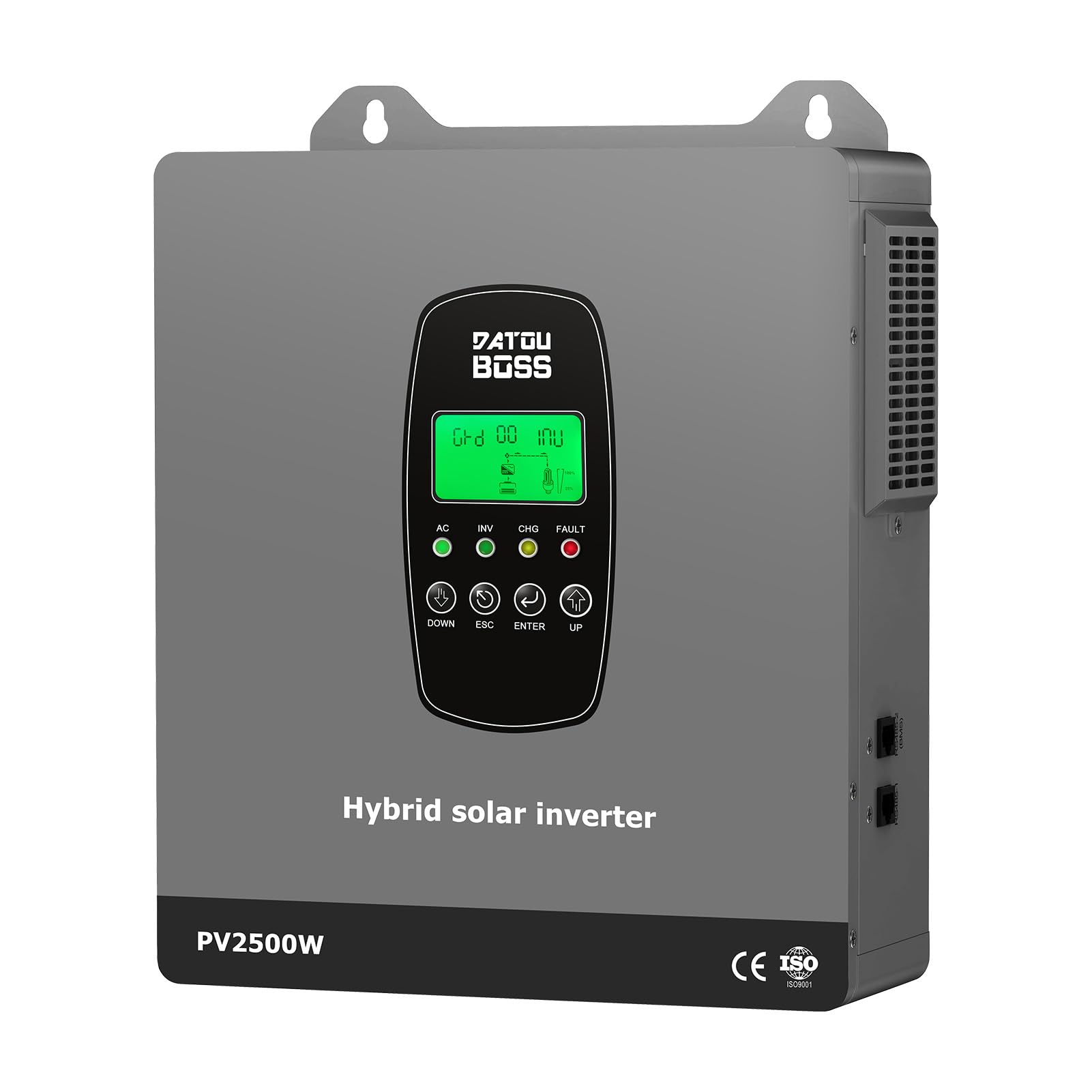 DATOUBOSS Inverter Ibrido Solare 1800W 12V Onda Sinusoidale Pura, Inverter 12V a 220V/230V AC con Regolatore di Carica Solare MPPT, Sistema di Protezione BMS, per Batterie al Litio (12V-1800W)