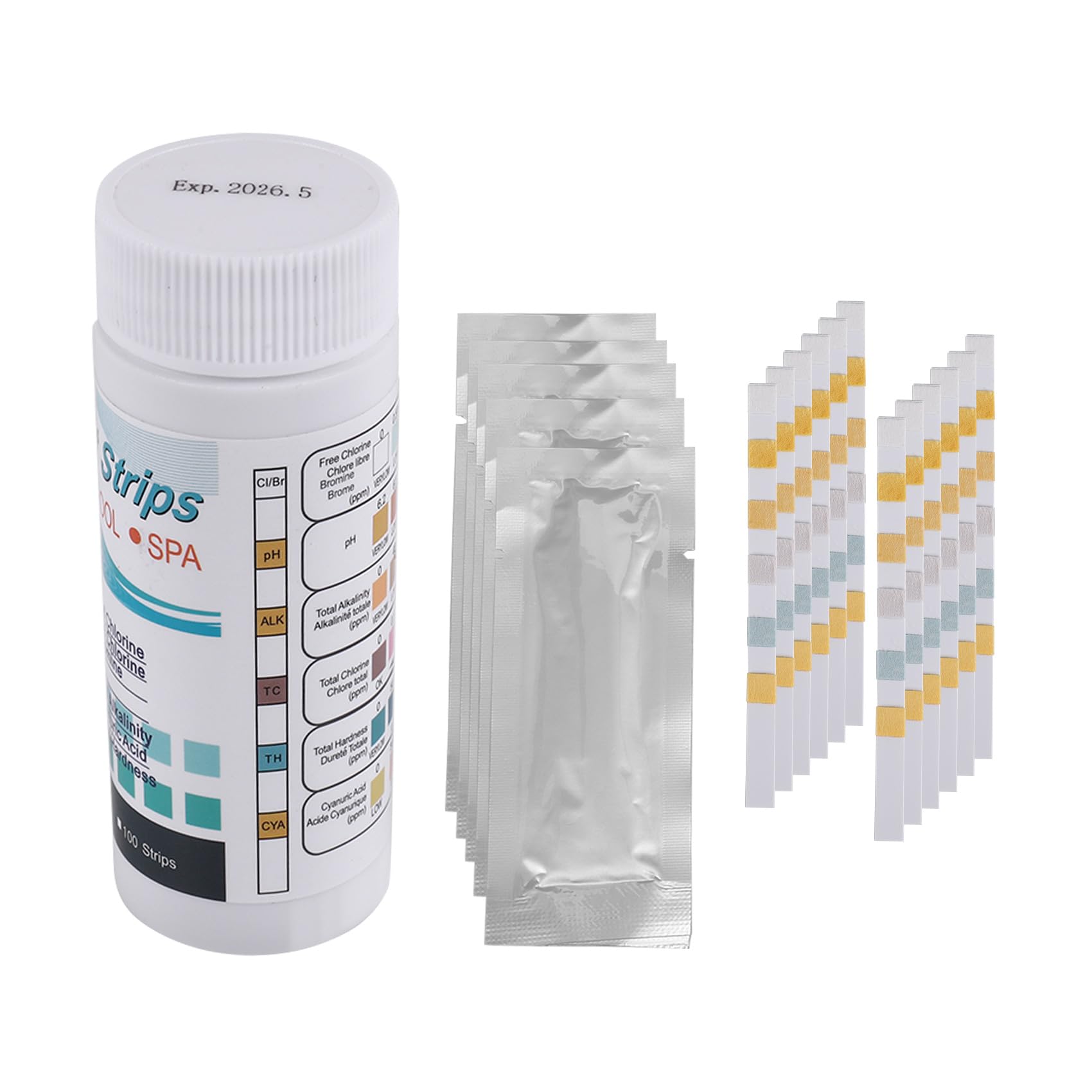 Aisuoka 50Pcs 6-In-1 Swimming Pool Ph Test Paper Residual Chlorine Ph Value Alkalinity Hardness Test Strip Ph Tester