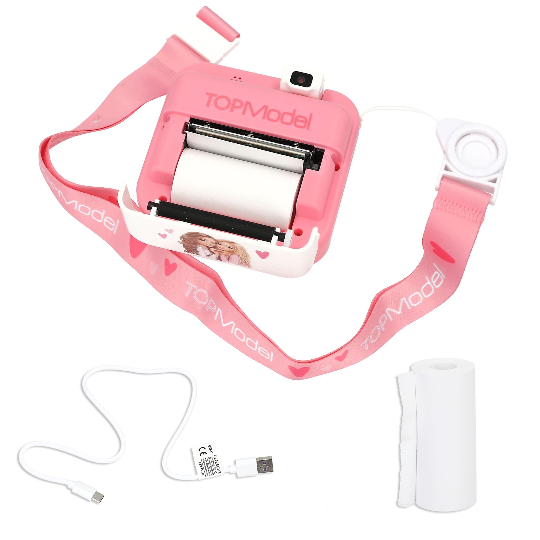 Depesche 13775 TOPModel: cámara para niños con opción de Selfies, en Rosa y Blanco, con Motivos de Modelos, cámara instantánea con función de vídeo y Juegos, Incluye Papel para Impresora