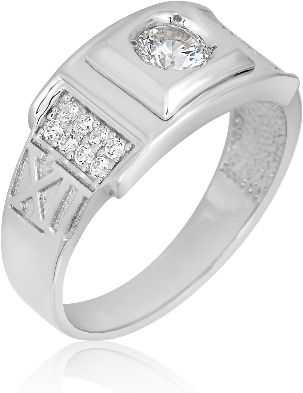 AVORA 925 Sterling Silver Men's Simulated Diamond CZ 10mm Diamond-Cut Wedding Band Ring