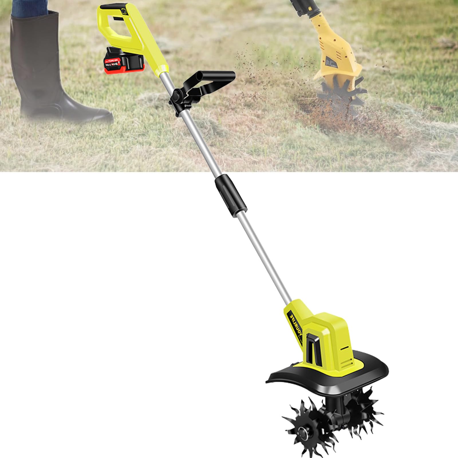 Azada y cultivador eléctrico Compatible - para jardín y césped, Motoazada para huerto, azada eléctrica, batería de Litio, Mango ergonómico,TL-04