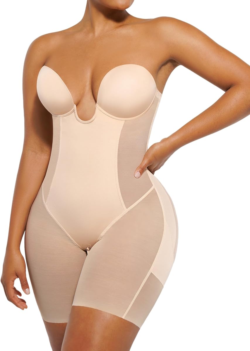 Strapless Shapewear for Women Deep Plunge Tummy Control Bodysuit