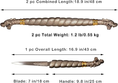 Miniatura 2 de Espada de dragón doble de acero inoxidable con soporte de exhibición para cosplay, colección 18.9 pulgadas