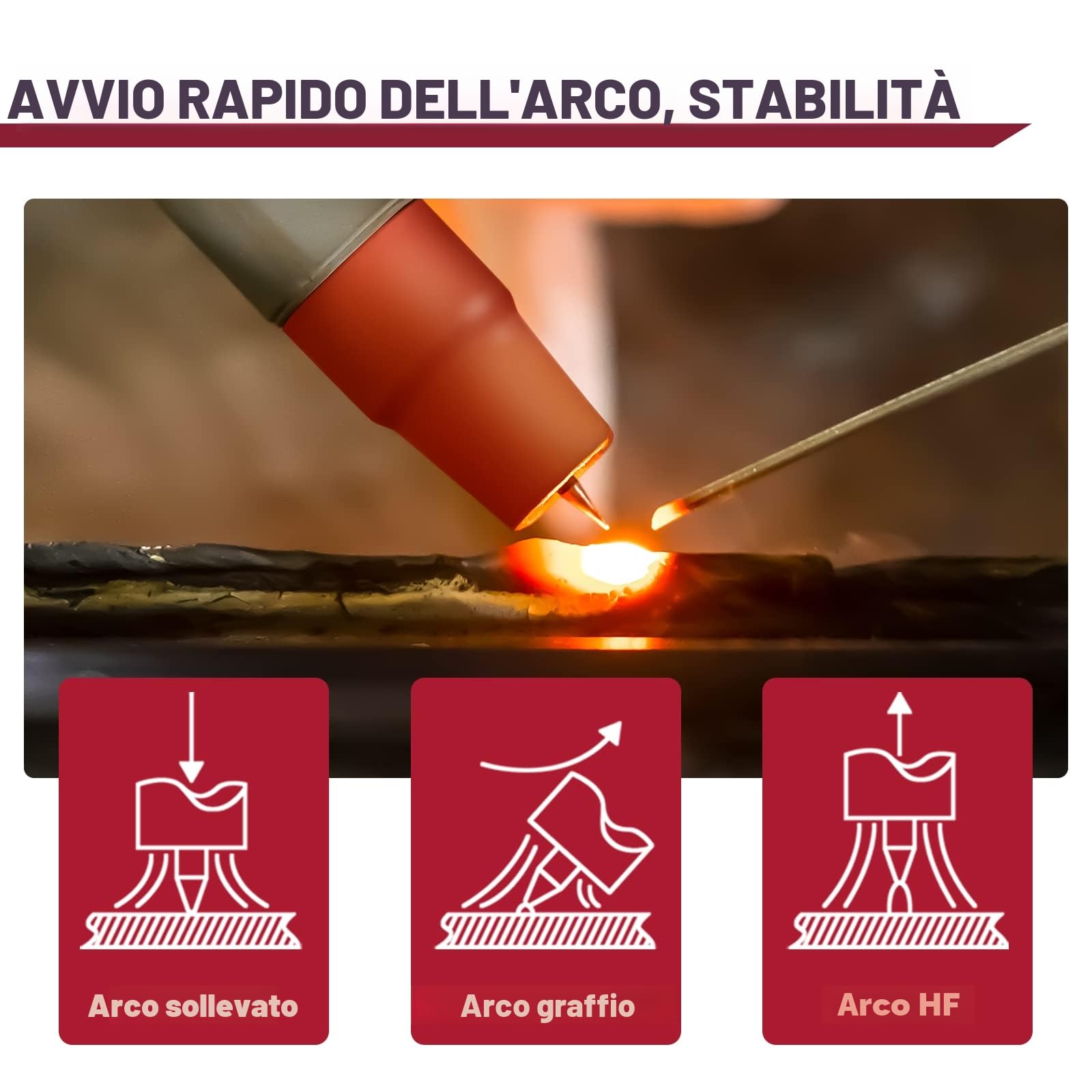ARCCAPTAIN Torcia per saldatura TIG, torcia TIG Argon WP-17V con tubo dell'aria rosso da 13 piedi e connettore da 35-50 mm, torcia TIG di sollevamento 150 A per ARCCAPTAIN ARC200 MIG200
