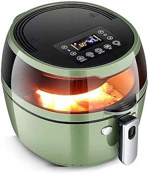 Air Fryer, Household Air Fryer 8L Large Capacity Intelligent Smokeless Electric Fryer Kitchen Oil-Free Energy Saving Fryer Color Green, Plug Type EU