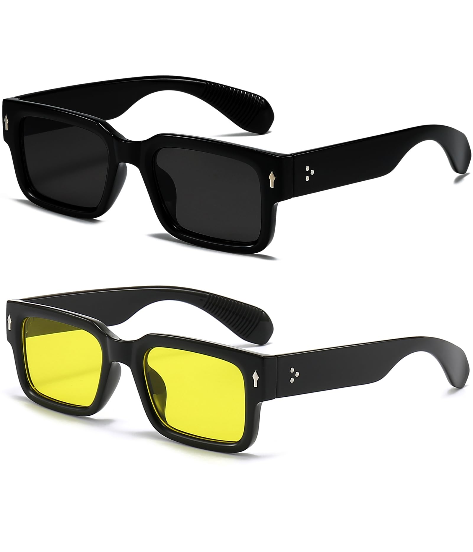 EYLRIM Square Frame Sunglasses for Women Men Trendy Chunky Rectangle Sun Glasses Black Shades UV400 Protection