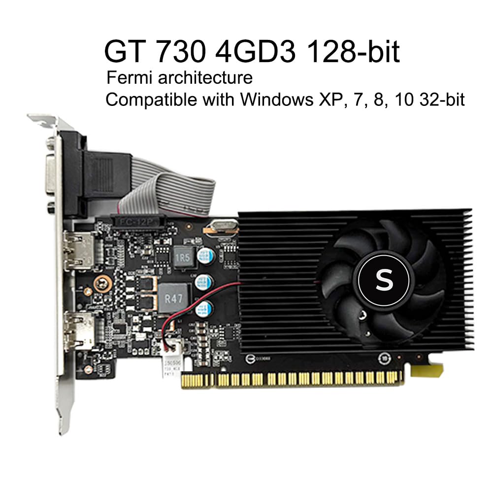 GT 730 4GB DDR3 128-bit, Dual HDMI, VGA, scheda grafica a basso profilo, scheda video per PC, GPU per computer, bassa potenza, PCI Express x16, DirectX 11