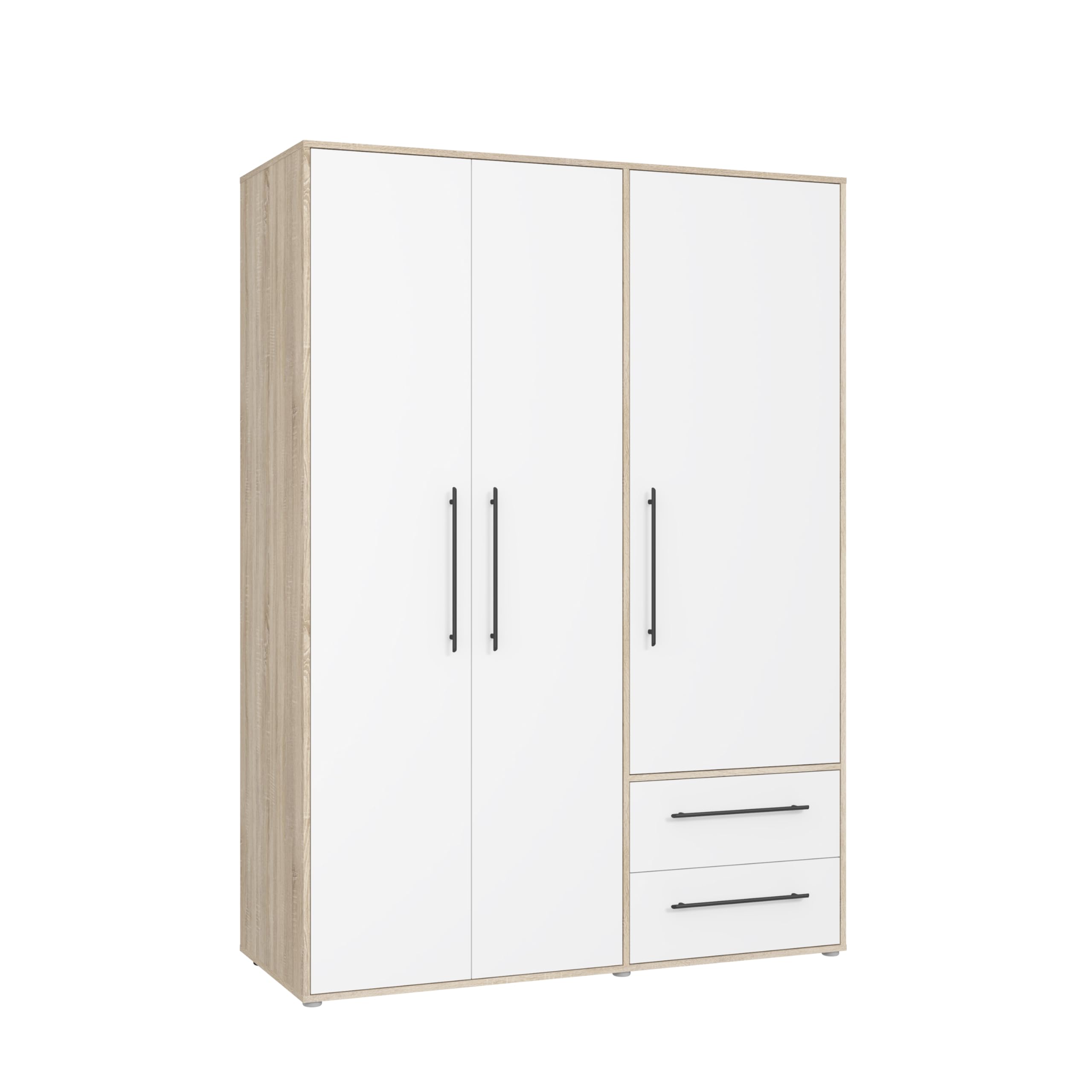 FORTE Jupiter Kleiderschrank, 3-türig, 2 Schubladen, Sonoma Eiche, 145 x 59 x 200 cm