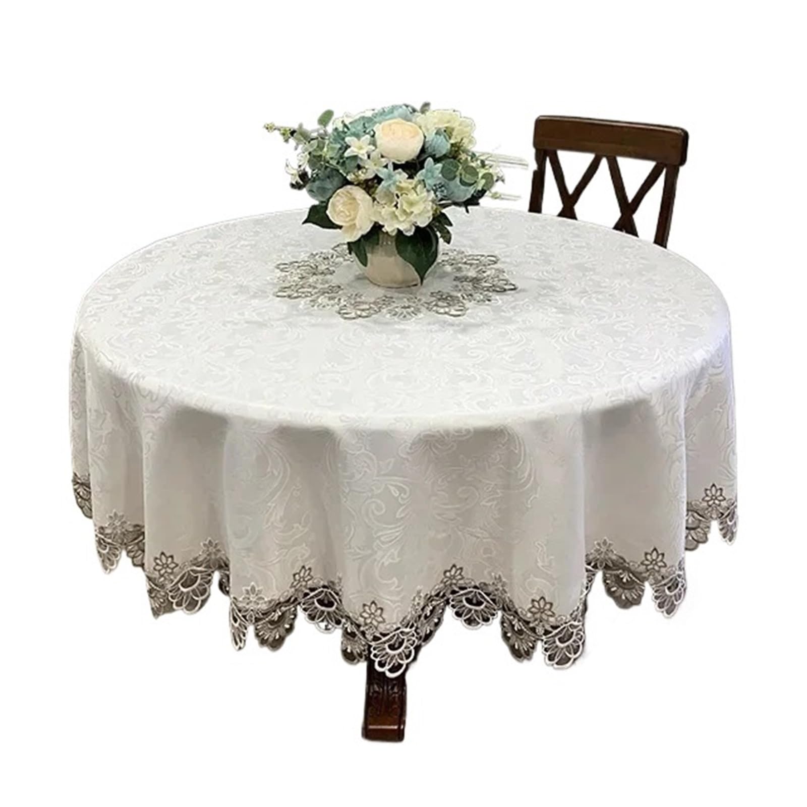 SHENJMAI Vintage Lace Table Table Cloth Round Tablecloth Lace Dining Cover Embroidered Home Mat Decoration(Color1,Diameter 175cm Round)