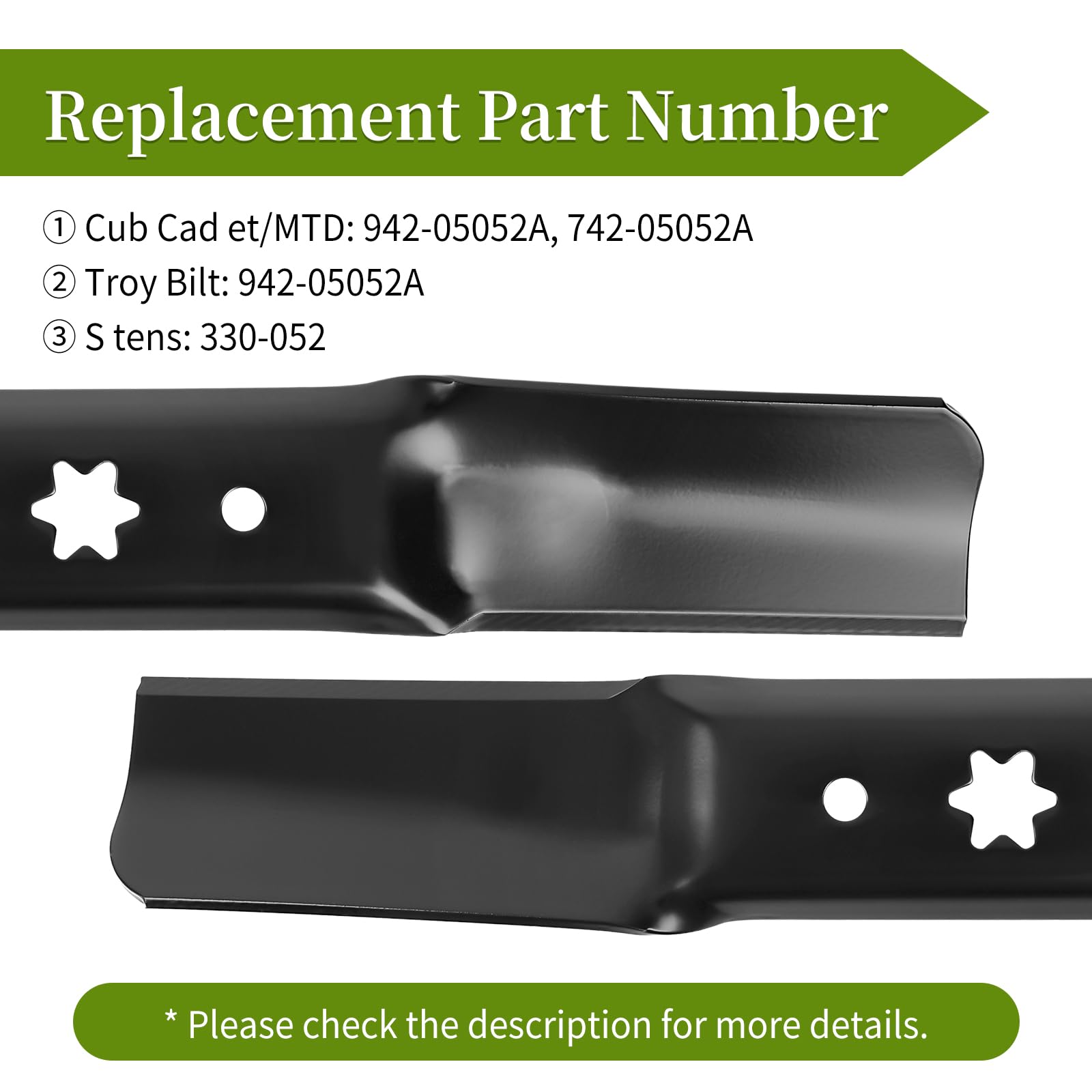 Cuchillas de cortacésped 942-05052A compatibles con cubierta de cortacésped de 34 pulgadas y 50 pulgadas, aptas para cortacésped Cub Cad et RZT-L50 L34 S50 XT1 XT2 LT50 GT50 Troy Bilt MTD