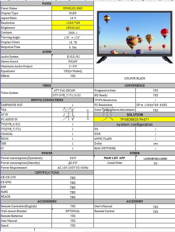Caixun EC24Z2 TV 24 Pollici, HD Televisori, Dolby DTS, (Tuner Triplo (DVB-T2/T/S2/S), HDMI, USB, Media Player, [Classe di efficienza energetica F]