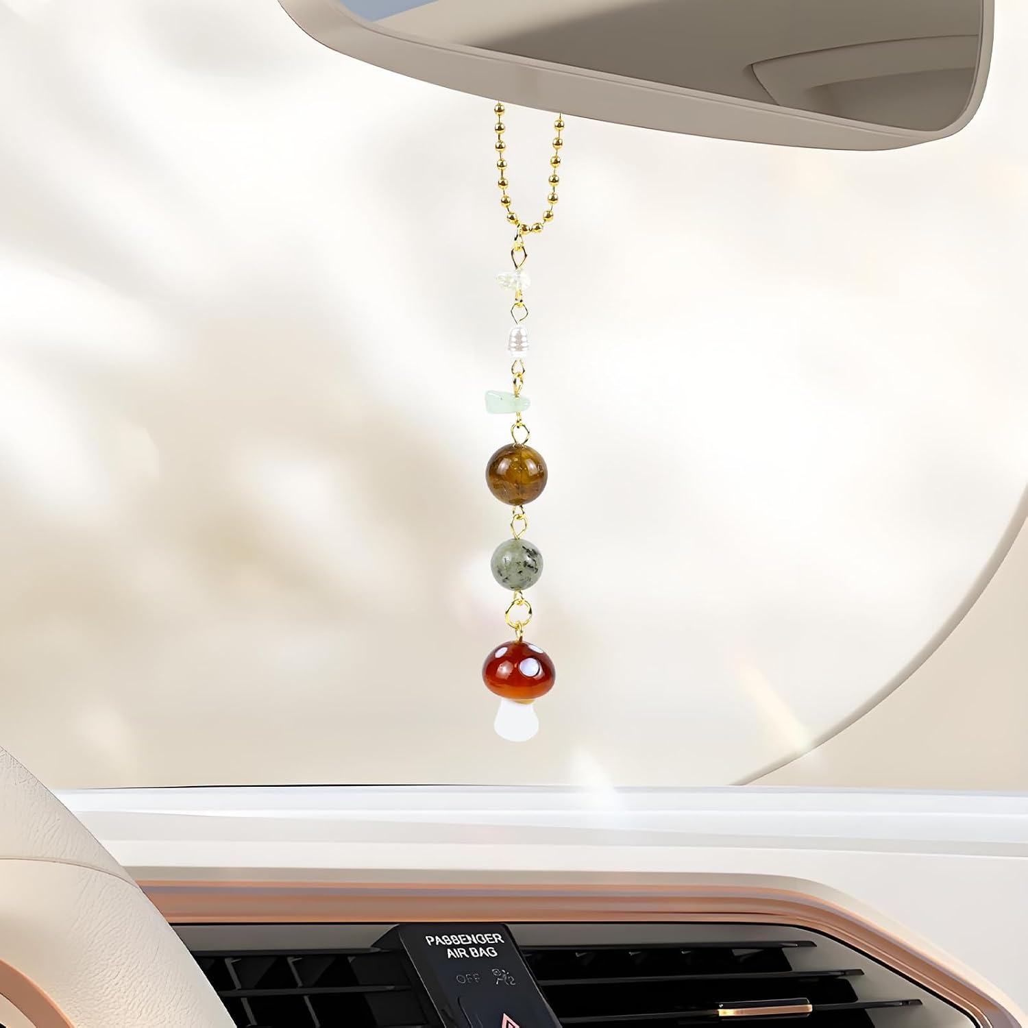 Hovom Mushroom Hanging Ornament for Rear View Mirror, Cute Mushroom Car Hanging Charms for Women Girls, Boho Dangling Auto Interior Pendant Decoration Aesthetic Gift, Car Accessories (Brown)