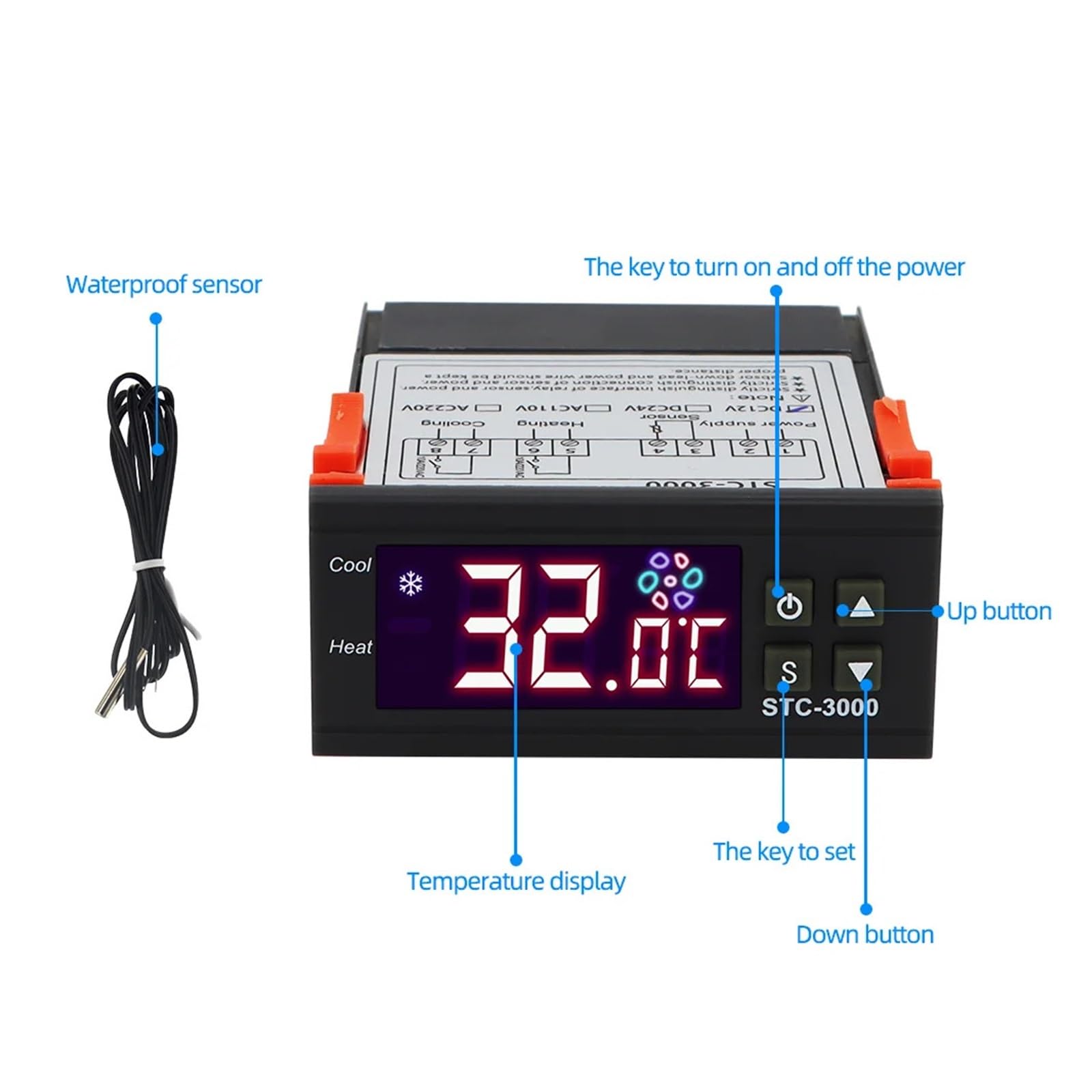 Controlador digital de temperatura STC-1000 220V 12V Controlador de termostato de dos relés para incubadora de calefacción y refrigeración termorregulador
