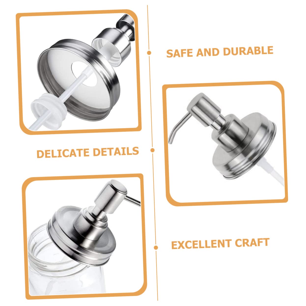 Ipetboom Stainless Steel Soap Dispenser Pumps Lotion Bottle Pumps Mason Jar Lid