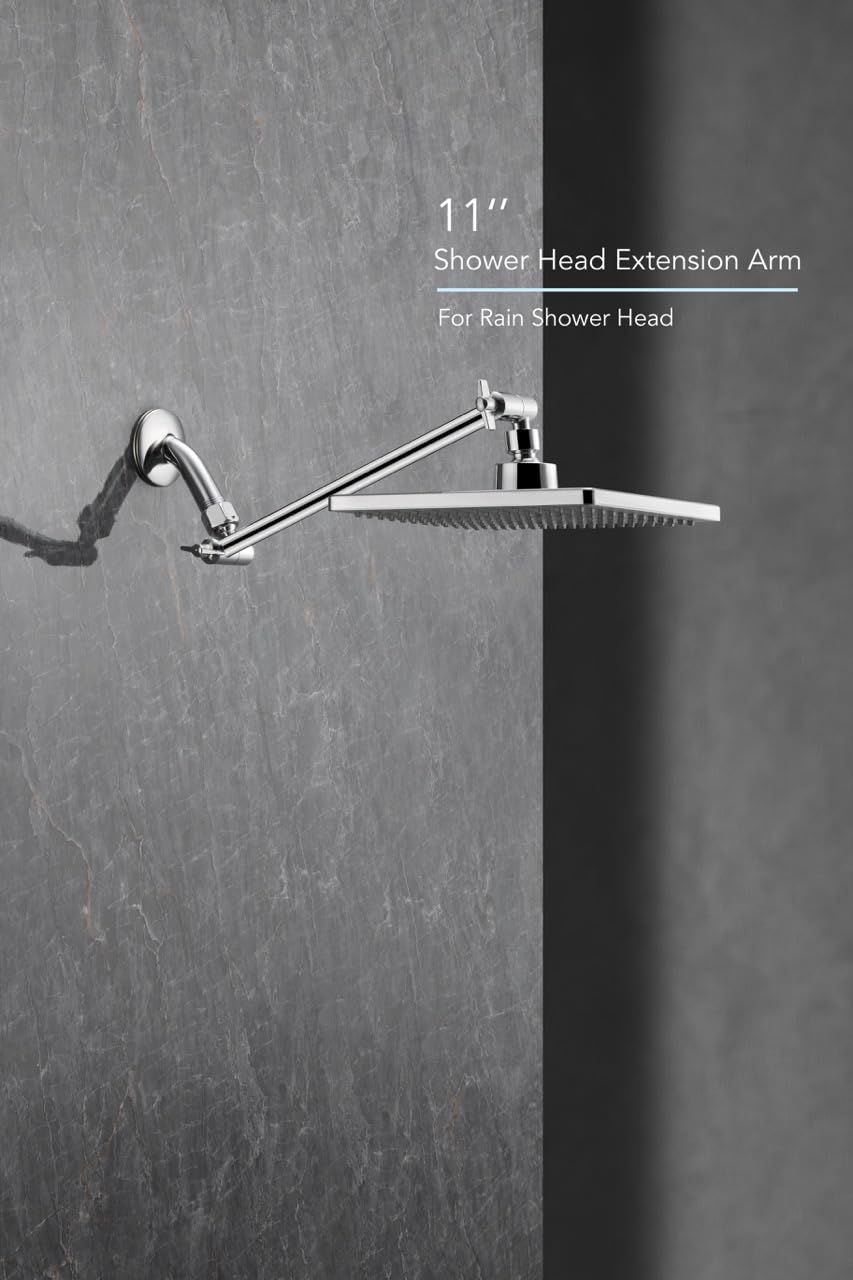11 Inch Adjustable Shower Head Extension Arm With Locking Set Screw Singing Rain Solid Brass Chrome Angle Height — view 8