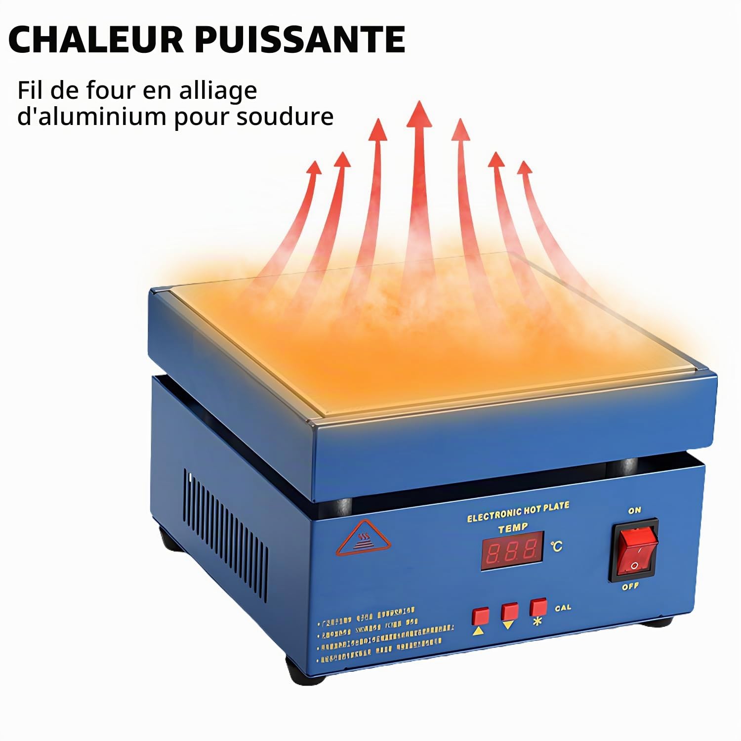 Station de préchauffage, micro-ordinateur LED, plaque chauffante électrique 200 x 200 mm, plaque chauffante soudée, station de préchauffage, courant alternatif, 800 W, 50-350 °C