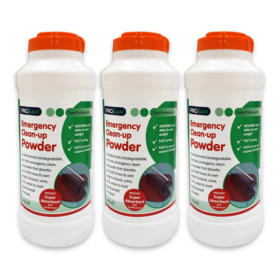 Hygiene4less Clean Up Super Absorbent Powder Absorbs All Kinds Of Non-Oil Based Liquid Spillages x 3