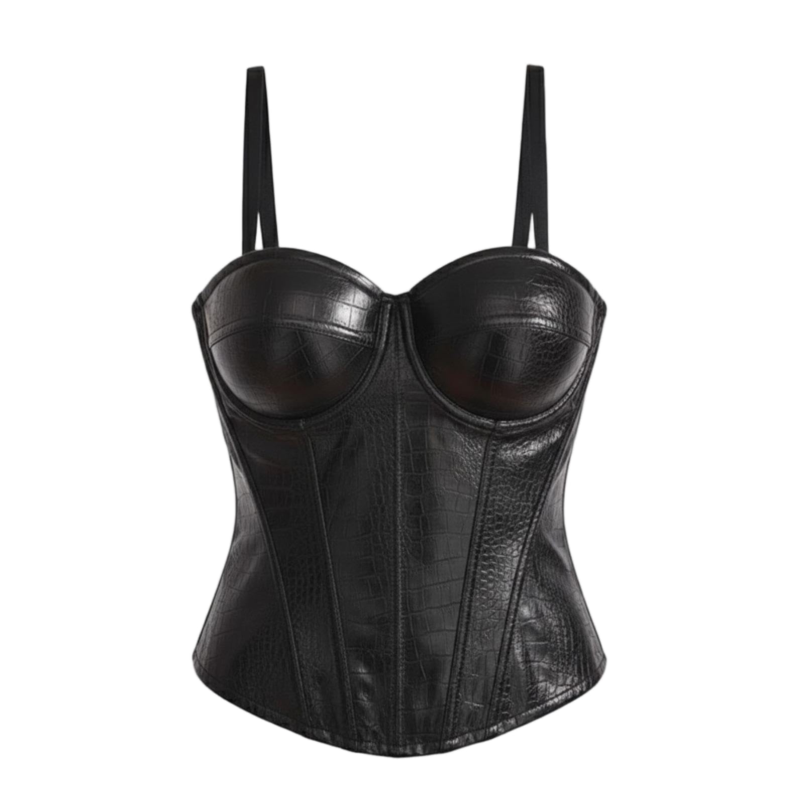JCVBN - Corsetto da donna in poliuretano con stampa a coccodrillo, senza spalline, con lacci, con lacci, supporto per il sollevamento, senza spalline, nero, non elasticizzato