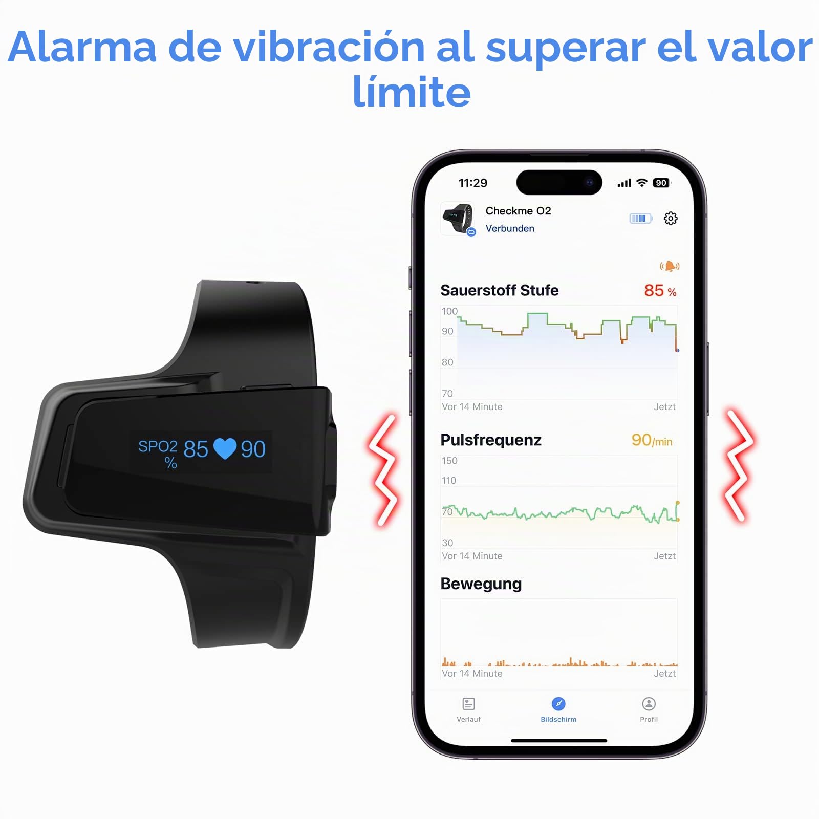 ViATOM Pulsioximetro Profesional con Bluetooth, Monitor de Sueño Portátil de Muñeca con Alarma, Medidor de Oxigeno en Sangre de Monitorización Continua con Informe Compartible