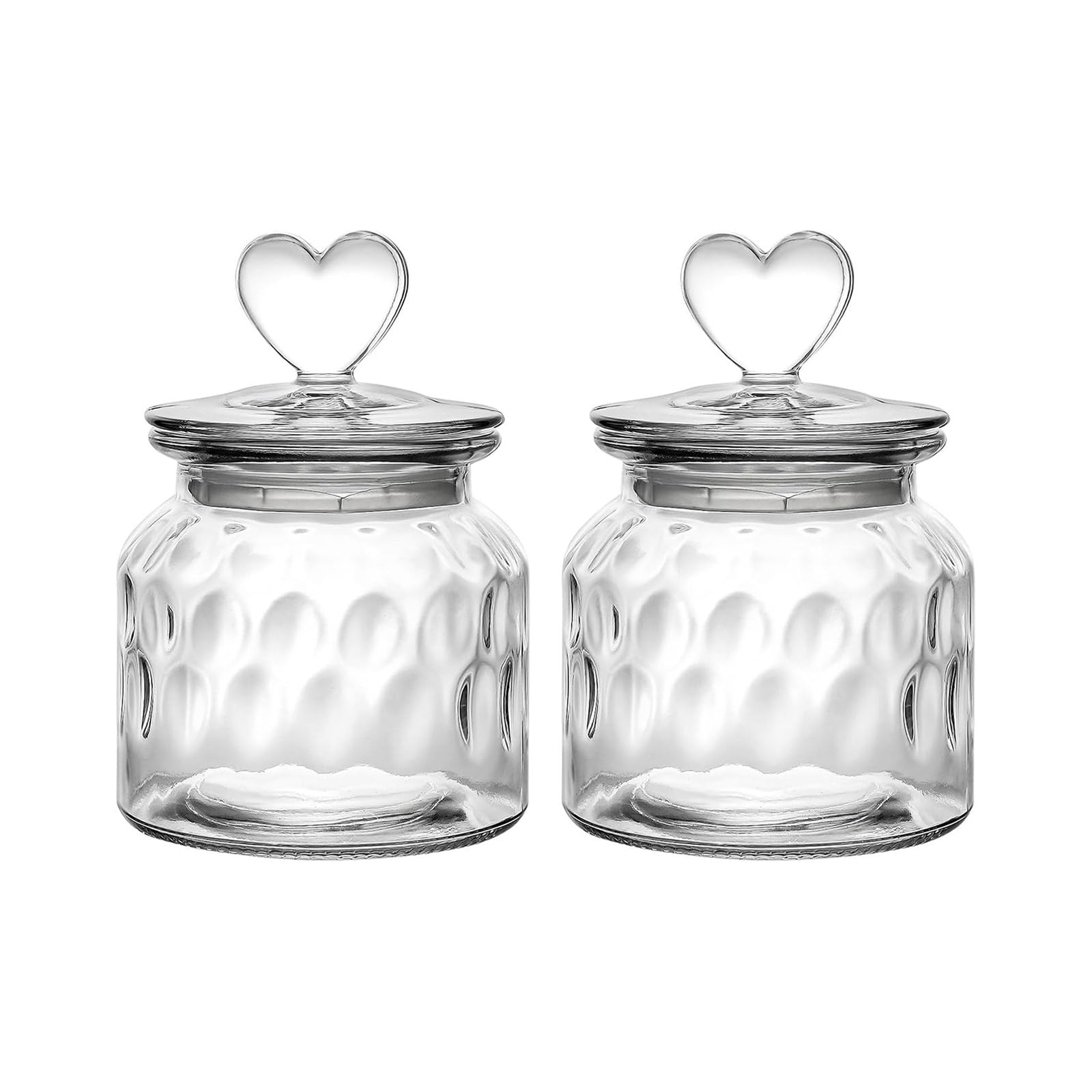 carotoe 2pc Ribbed Front Glassy Canisters with Heart Lid 650ml Capacity Sugar Cookie Storage Visible Content Kitchens Countertops Sturdy Kitchens Pantries Organizers