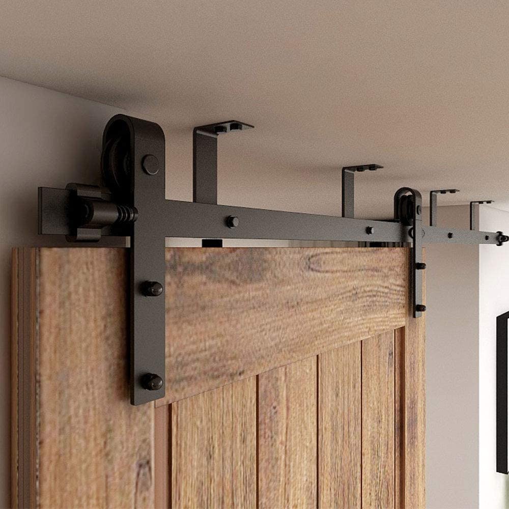CCJH 200cm/6.6FT Kit de Rail Coulissant de Porte Coulissante de Support de Plafond, Kit de Piste pour Porte en Bois Simple (Forme J)