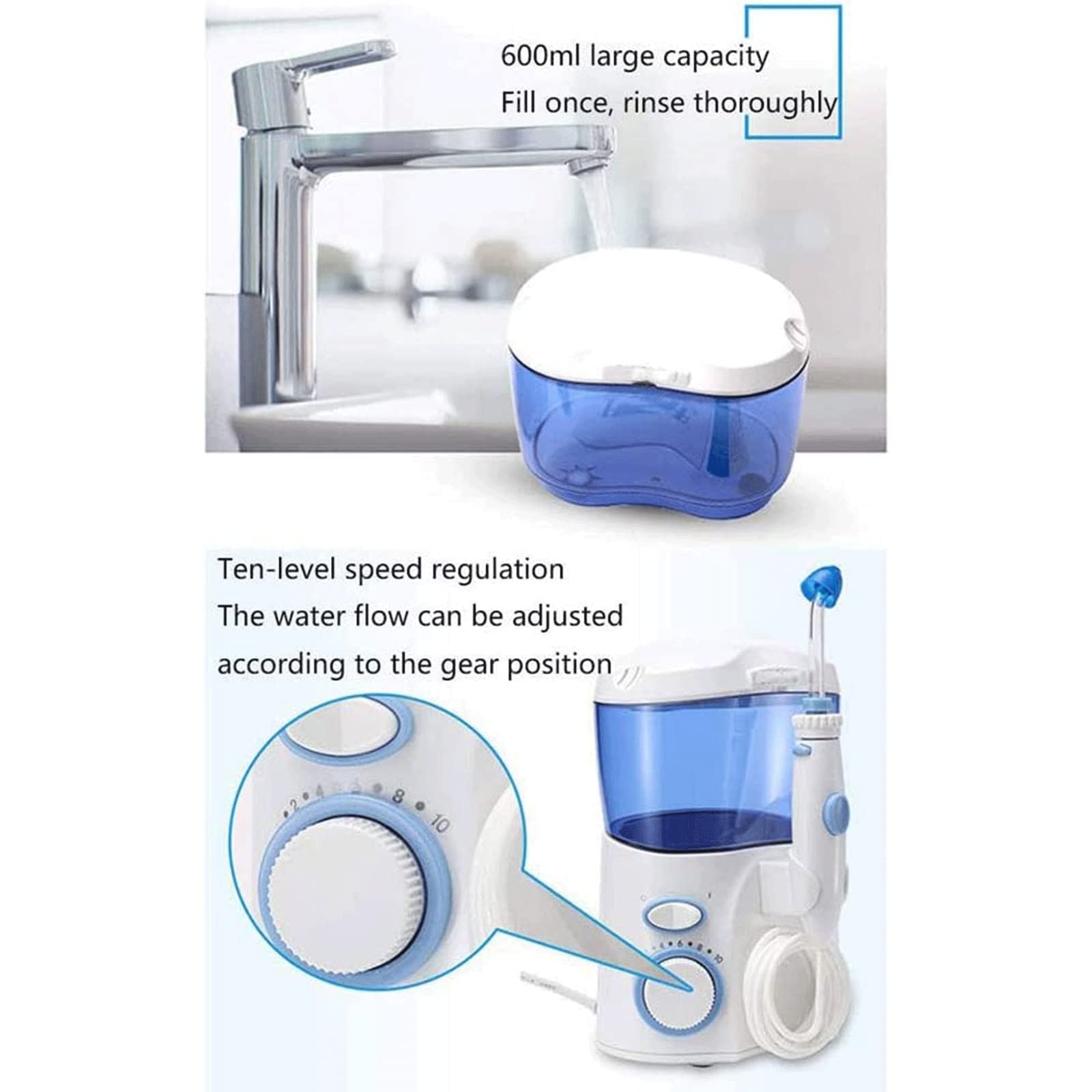 ETELIN Botella De Ducha Nasal Eléctrico, 600ML Electric Neti Pot Botella De Lavado Nasal Nasal De Lavado De Nariz Kit De Lavado Nasal con Cuatro Picos para Niños Adultos