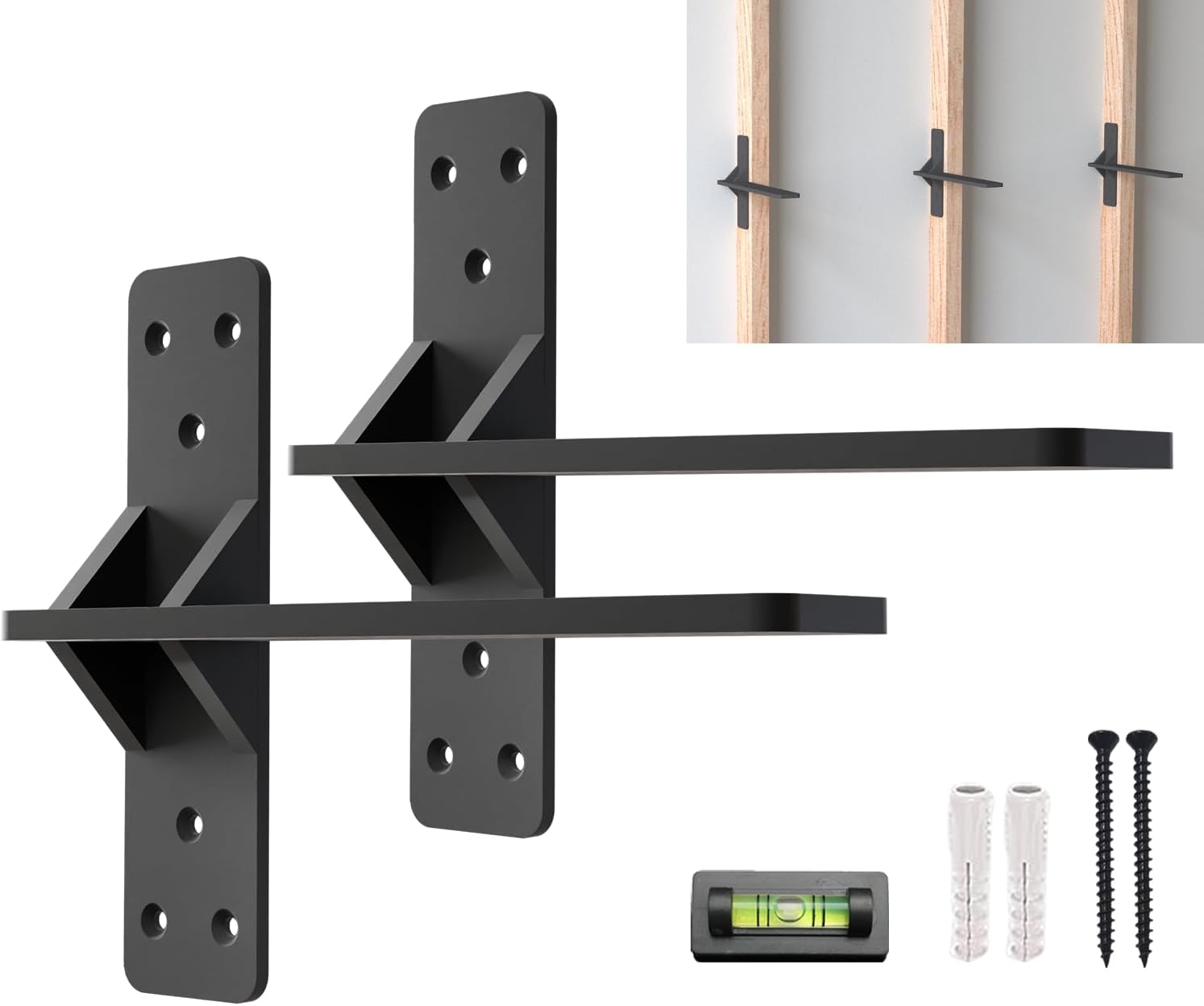 12 inch Floating Countertop Support Brackets by Balin Designs, Free hanging Floating Shelf Brackets Heavy Duty, Invisible Wall Shower Bench T Support for Vanities, Granite Countertops, (2 pack) Black 12 Inch