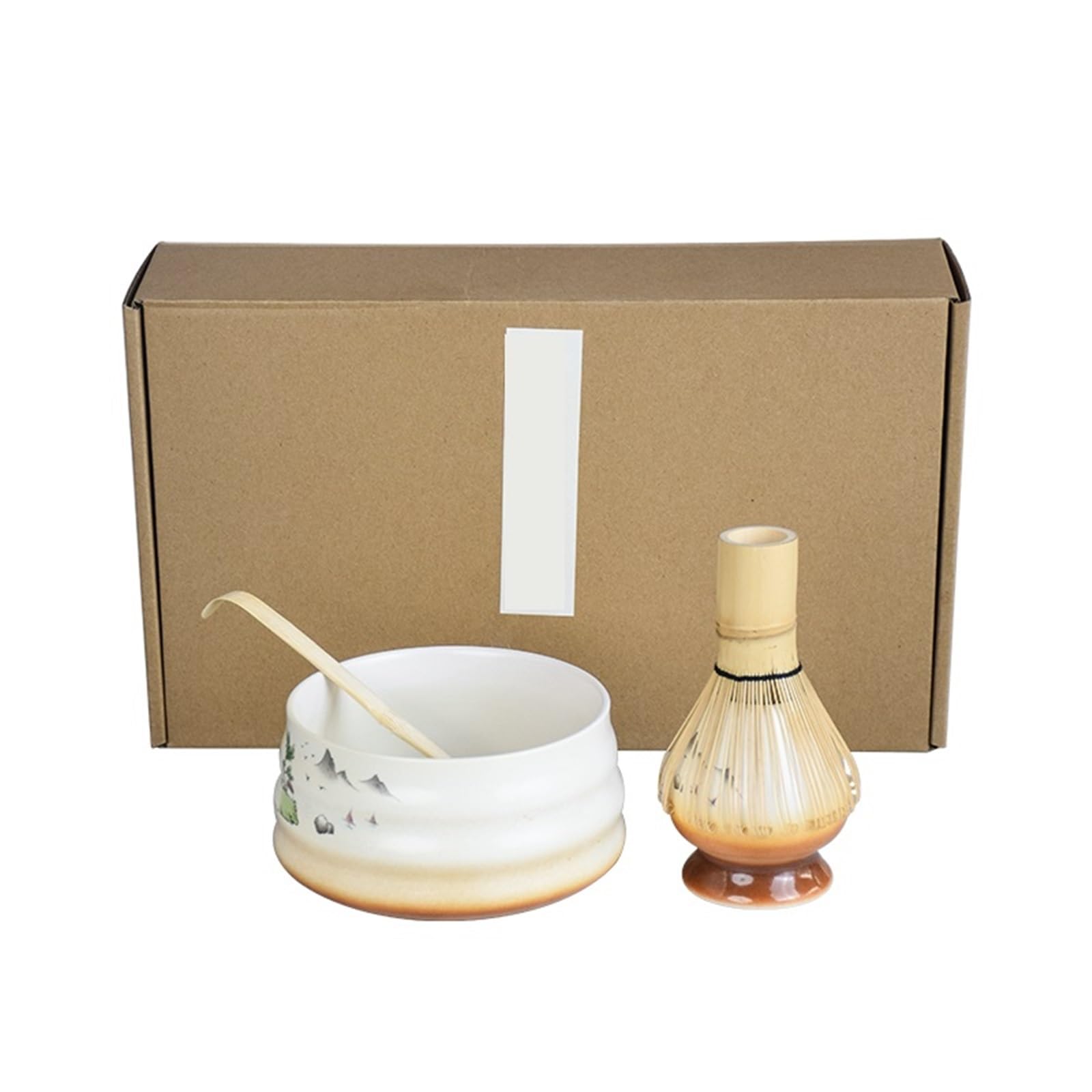 Juego De 4 Piezas Té Matcha Hecho A Mano, Fácil Limpiar, Con Soporte, Cuenco, Batidor, Cuchara, Accesorios Tradicionales For Ceremonias Te matcha kit(Tea yellow)