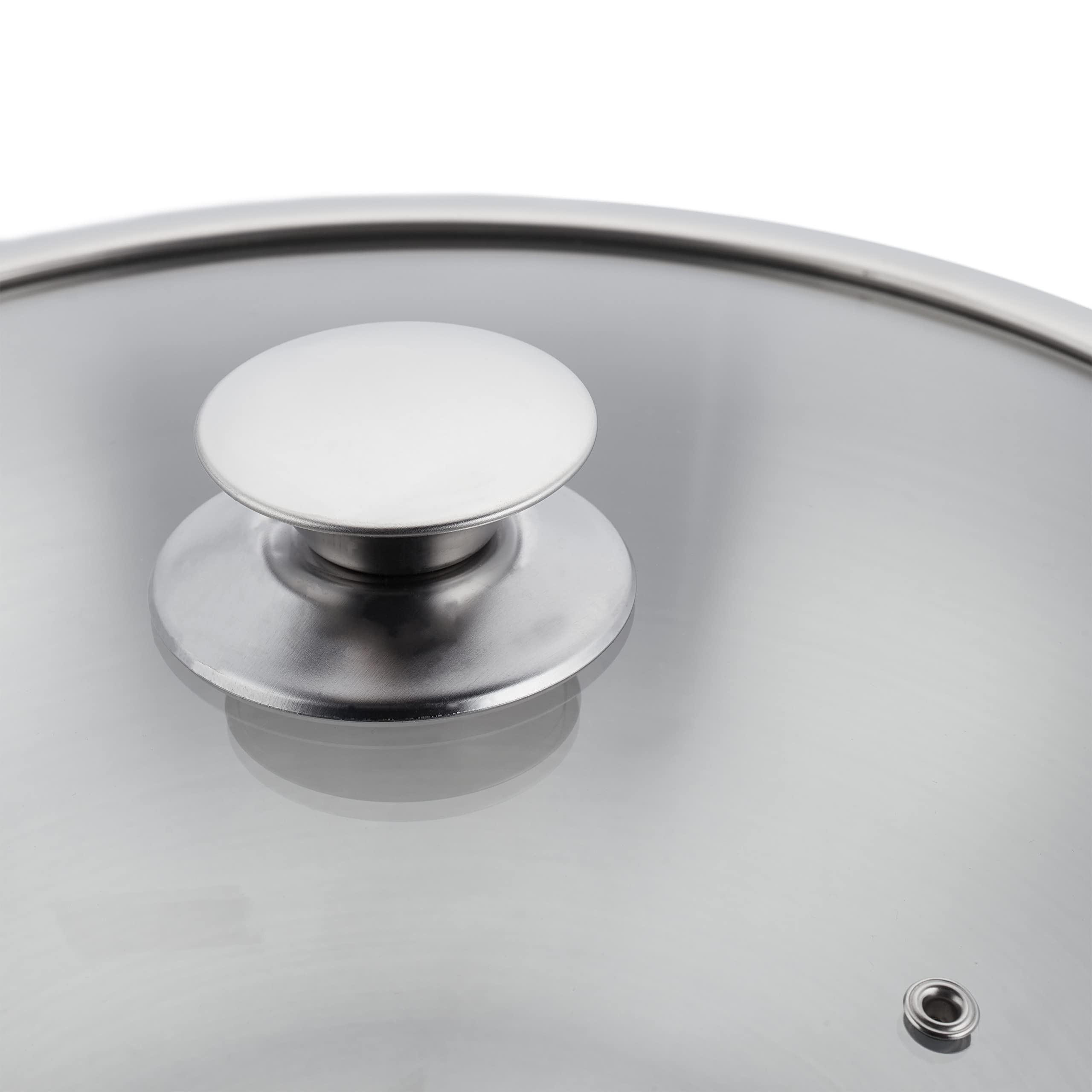 Relaxdays Padella Wok, Ø 32 cm, Acciaio Inox Non Rivestito, Coperchio Vetro, per Fornello Elettrico e Induzione, Argento