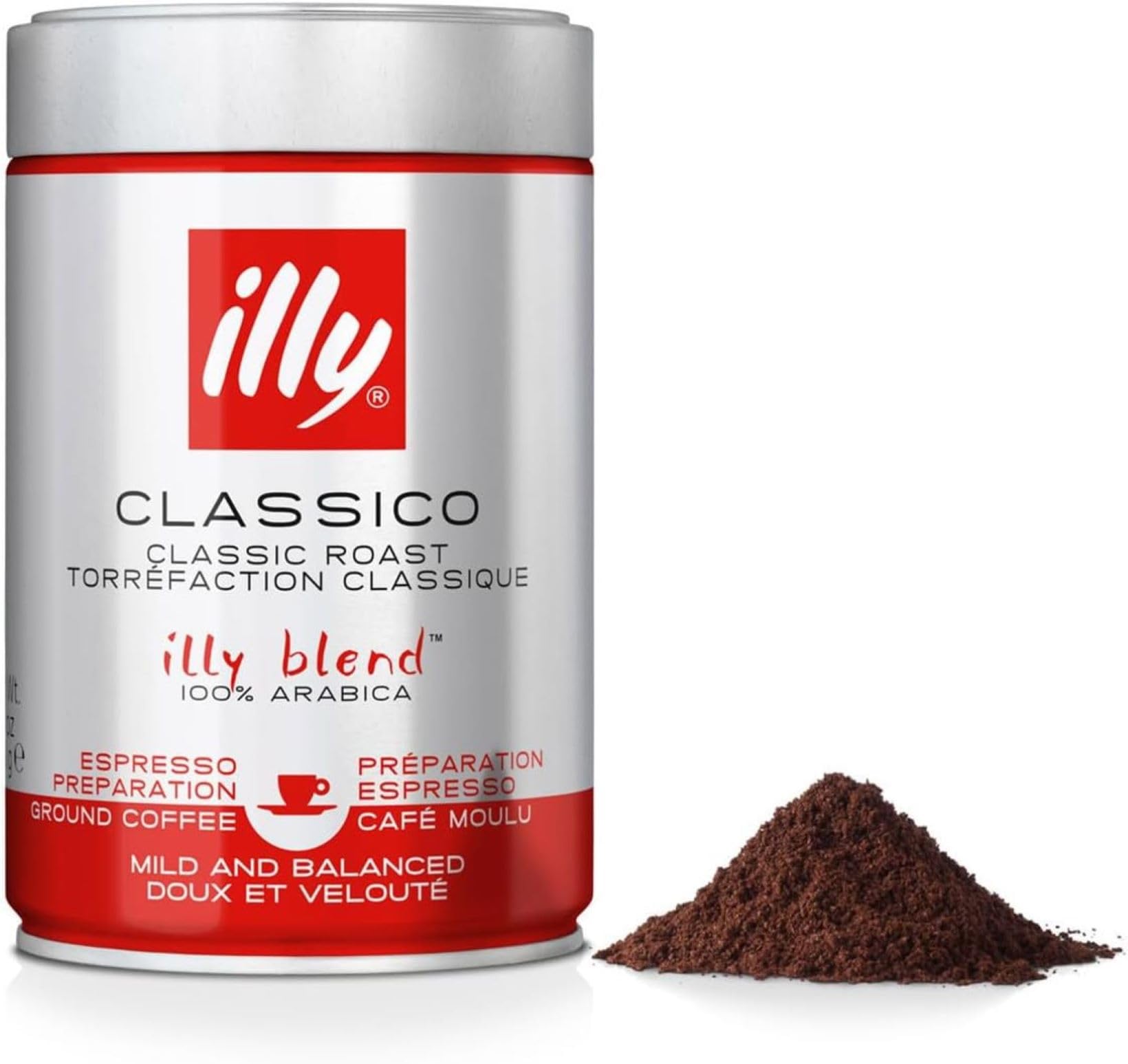 illy, Cafè Moulu pour Espresso Torréfié CLASSICO, 100% Arabica avec des Notes de Fleur d'Oranger et de Jasmin, un Goût Doux et un Arrière-goût Sucré, Paquet de 6 Boîtes (6 x 250gr)