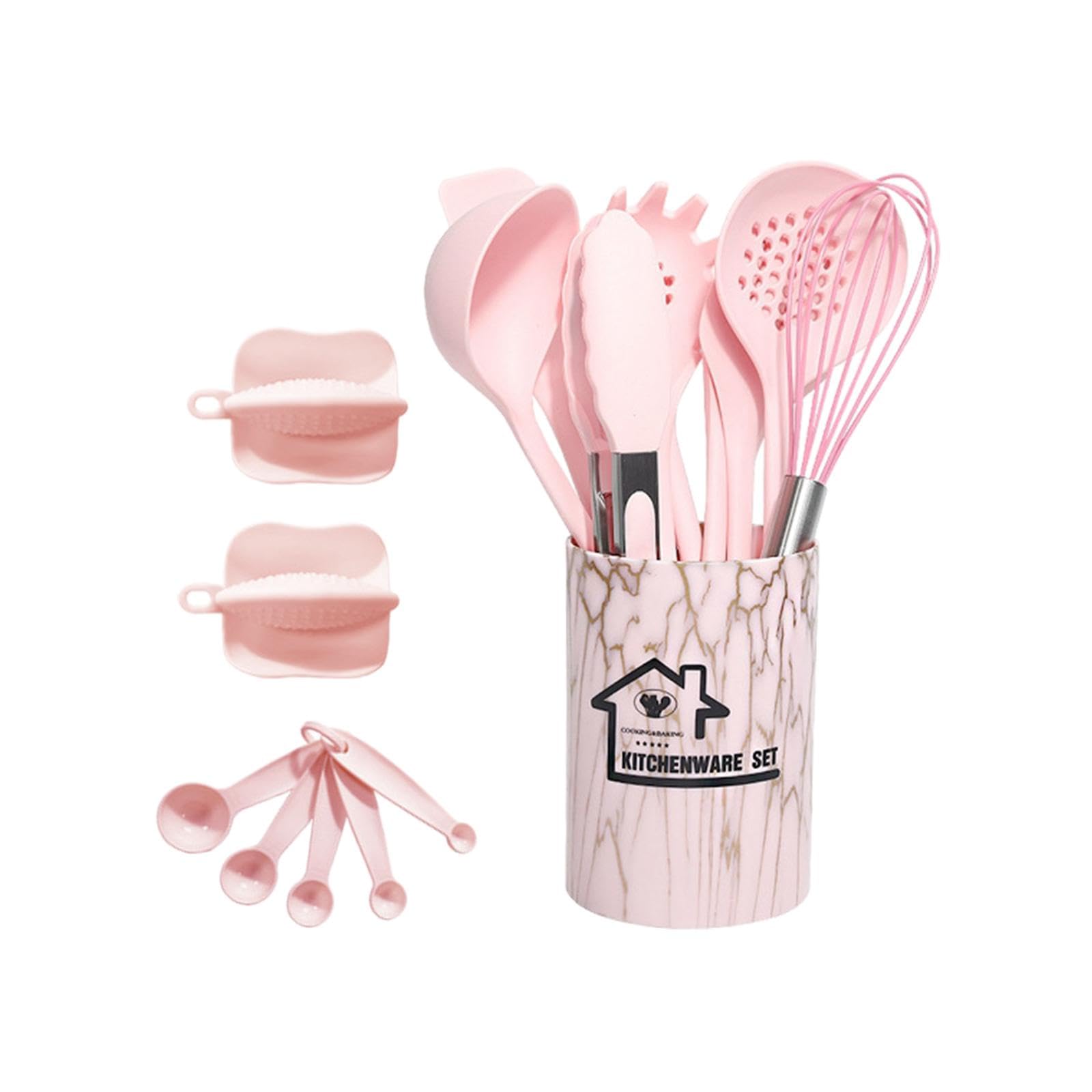 Juego de 2 utensilios de cocina de silicona antiadherentes para profesionales, principiantes, color rosa