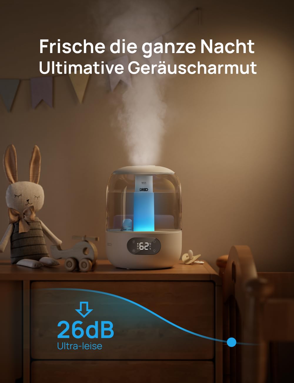 Dreo Luftbefeuchter für Schlafzimmer, kühler Nebel Luftbefeuchter für Haus und großen Raum, leiser Luftbefeuchter für Baby, Nachtlicht, ätherisches Diffusor, schnelle Ultraschall Luftbefeuchter