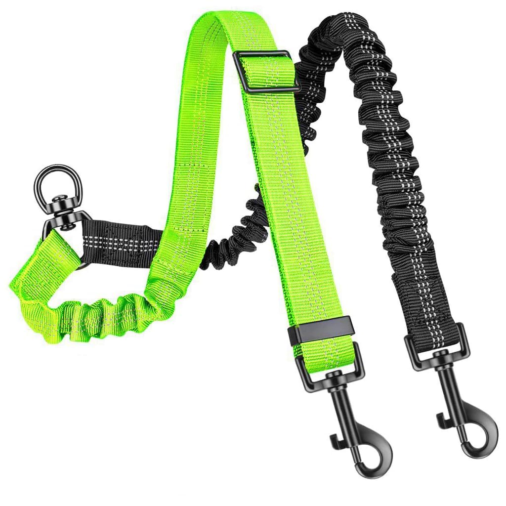 Laisse Double pour 2 Chiens Rétractable Vert Fluorescent - sans Enchevêtrement Pivot 360° avec Amortisseur Élastique et Coutures Réfléchissantes pour Promenades Sécurisées de Petits et Moyens Chiens