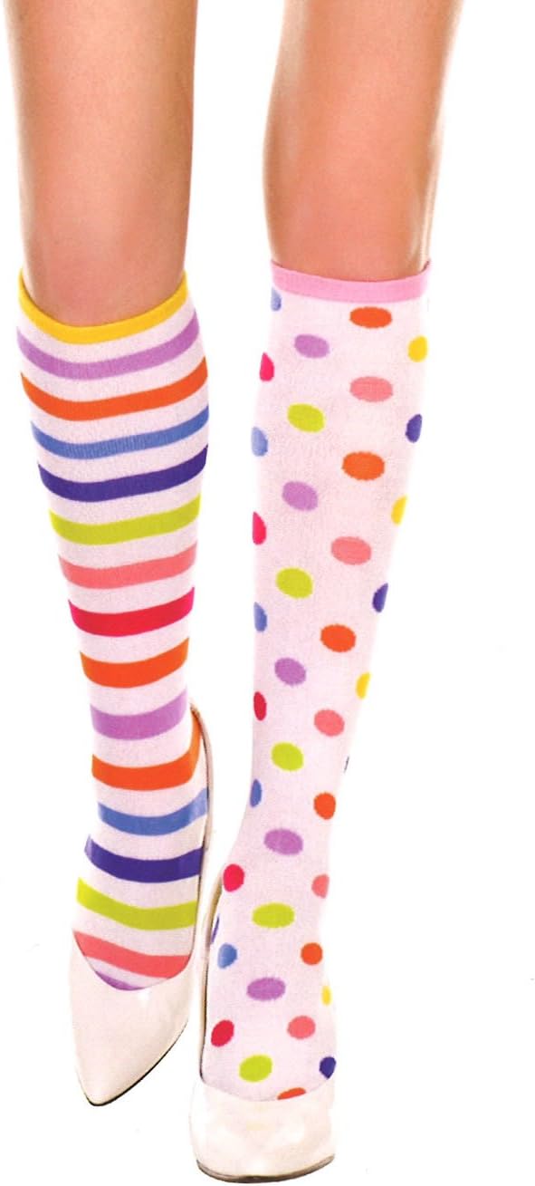 MUSIC LEGS 5700 Acrylic knee hi with rainbow stripes and polka dots color:RAINBOW size:O/S