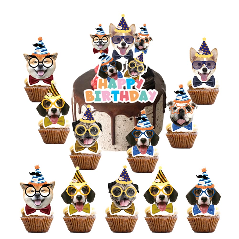25pcs Pet Dog Birthday Party Supplies,Pet Dog Party Cupcake Toppers for Kids Gift Birthday Party Favors Kid's Birthday cake Decoration Supplies