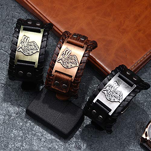Image of GelConnie Viking Bracelet Punk Leather Cuff Bracelet Gothic Leather Wristband Bracelet with Nordic Amulet Scandinavian Talisman Celtic Pagan Jewelry