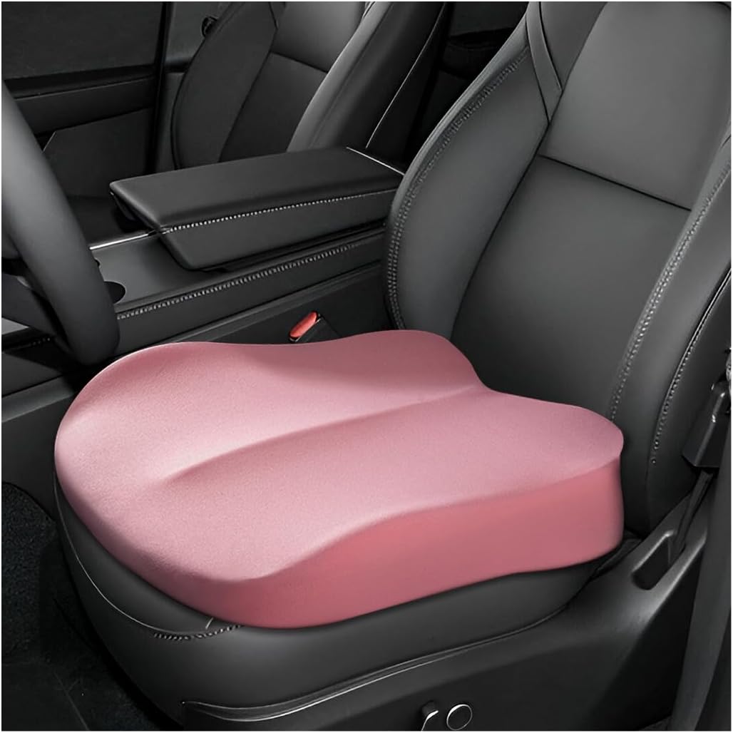 Car Seat Cushion, Comfort Ergonomic Memory Foam Seat Cushion for Tailbone Back Pain Relief, Breathable Car Cushion Suitable for Short People Driver to Get Better View (Pink)