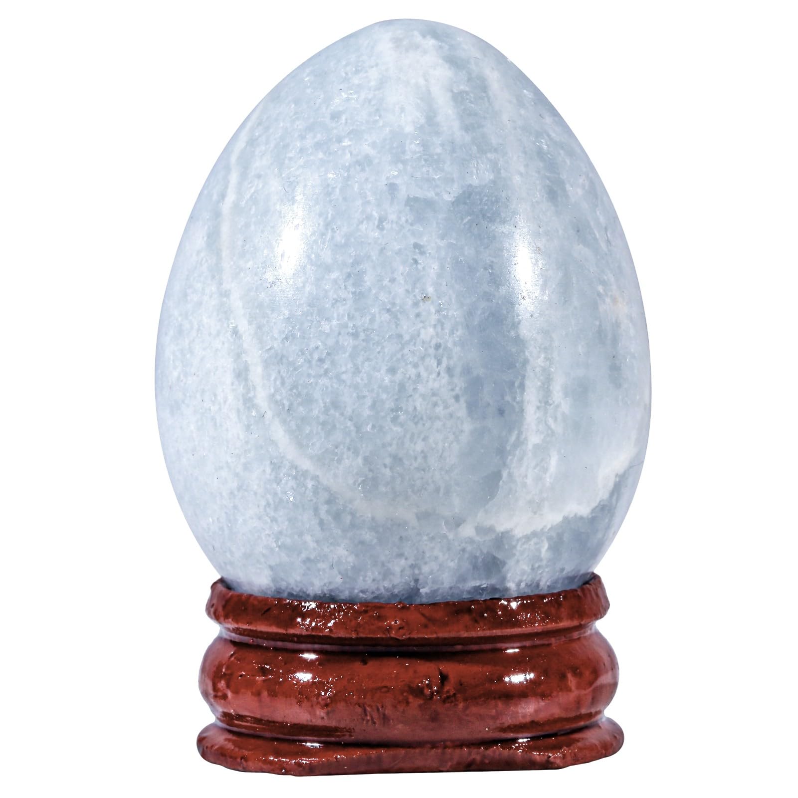 Sportmusies Huevo de piedra celestita azul natural con soporte de madera, figura de huevo de piedra pulida de Reiki, decoración para el hogar, escritorio, meditación, 1.5-1.77 pulgadas