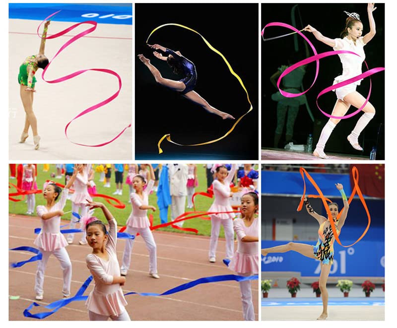 ZJCNHY Danslinten streamers 4M lint kleurrijke dansstok dans lint sportschool ritmische kunst gymnastiek streamer twirling rod stick (kleur: roze